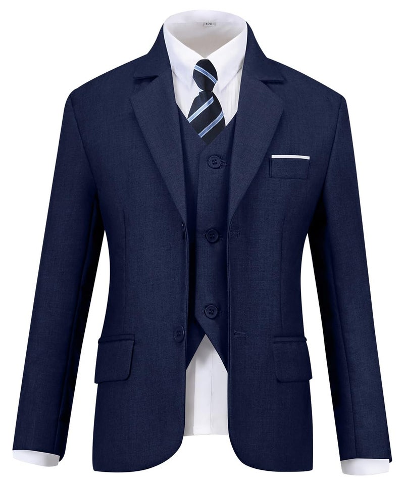 Visaccy Suit for Boys 5 Pieces Kids Tuxedo Toddler Slim Fit Suits Outfit for Wedding Navy Blue Size 4T - Image 3